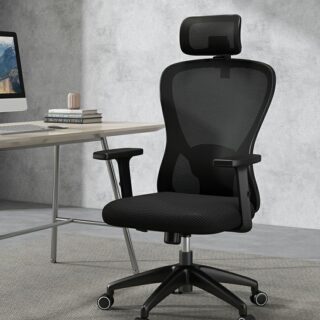 High Back Swivel Mesh Office Seat with adjustable height and movable armrests.