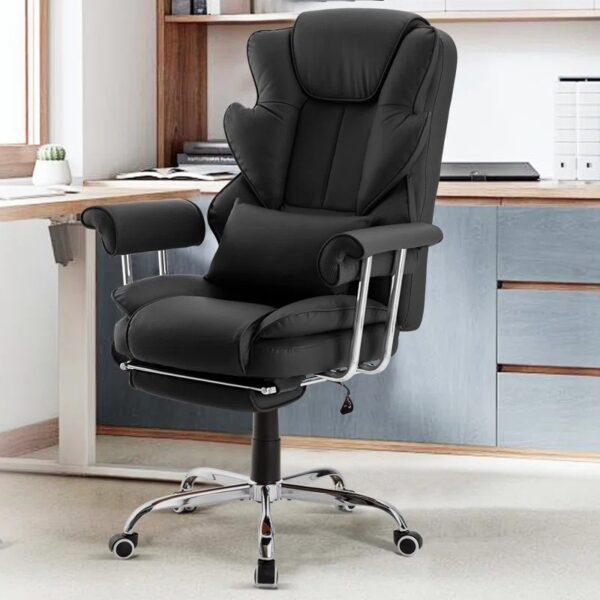 Executive PU Leather Office Chair with adjustable headrest, ergonomic support, and sleek PU leather upholstery for maximum comfort.