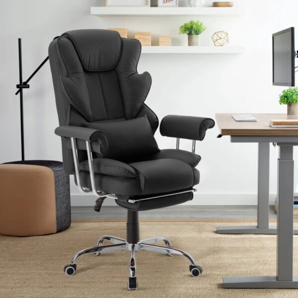 Executive PU Leather Office Chair with adjustable headrest, ergonomic support, and sleek PU leather upholstery for maximum comfort.