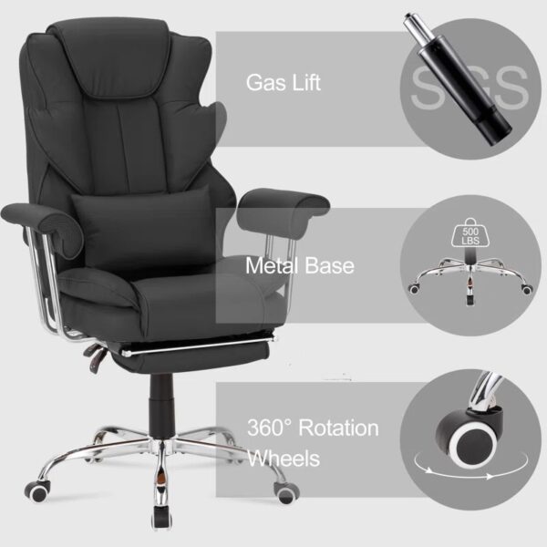 Executive PU Leather Office Chair with adjustable headrest, ergonomic support, and sleek PU leather upholstery for maximum comfort.