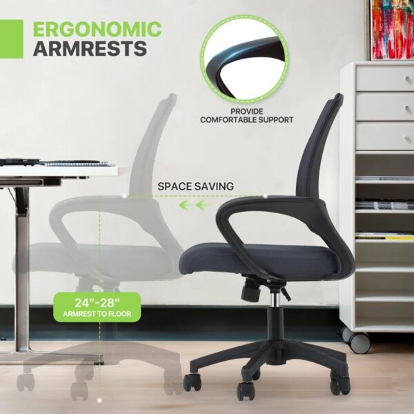 Ergonomic Mid-Back Swivel Clerical Seat with lumbar support and adjustable height for optimal comfort in office settings.