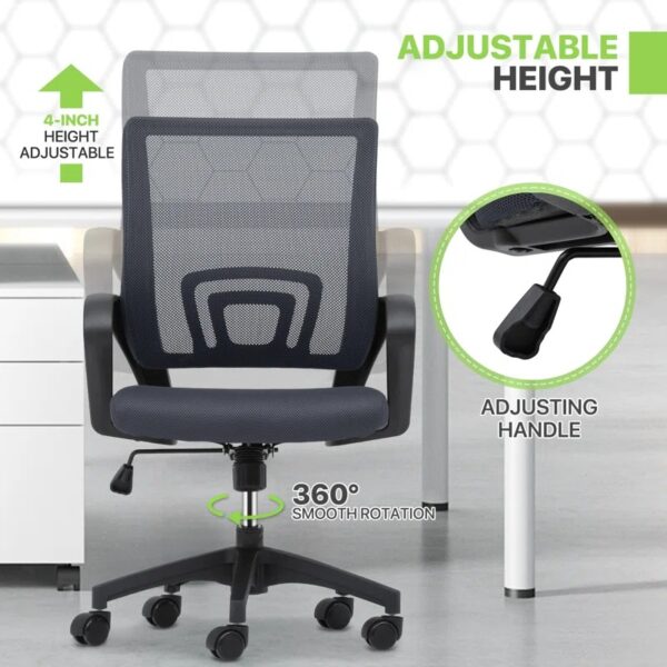 Ergonomic Mid-Back Swivel Clerical Seat with lumbar support and adjustable height for optimal comfort in office settings.