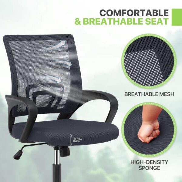 Ergonomic Mid-Back Swivel Clerical Seat with lumbar support and adjustable height for optimal comfort in office settings.