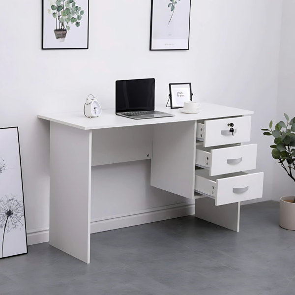 1.2 Meters White Wooden Study Desk with spacious surface and sleek design.