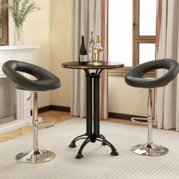 Black Adjustable Counter Barstool with hollow back, adjustable height, footrest, and sturdy base, ideal for kitchens, bars, or counters.