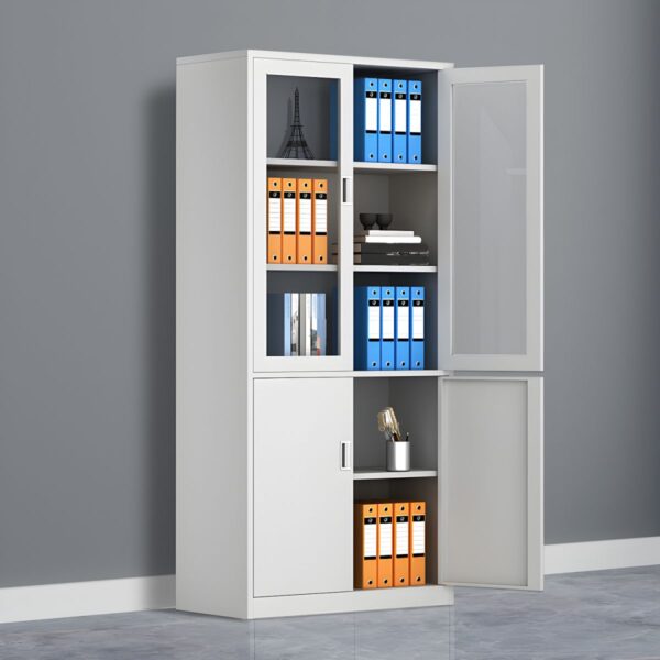 2-Door Modern Metallic Storage Cabinet with adjustable shelves and sleek design, perfect for organizing office supplies and documents.