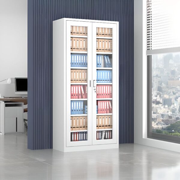 2-Glass Door Storage Office Cabinet with adjustable shelf and modern design.