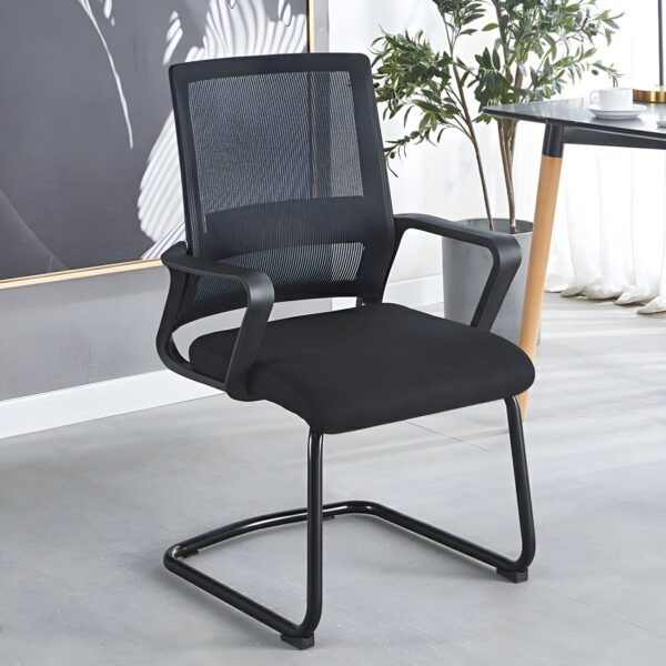 Cantilever Black Mesh Chrome Chair with breathable mesh backrest, cushioned seat, and chrome cantilever frame for added comfort and style.