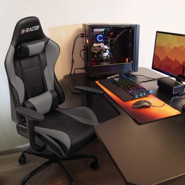 Ergonomic High Back Desk Gamer Chair with adjustable armrests, reclining function, and sleek racing design.