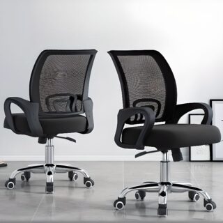 Black Secretarial Swivel Home Office Chair with adjustable height, padded seat, and rolling casters for mobility.