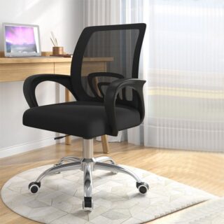 Black Swivel Ergonomic Office Chair with adjustable height, lumbar support, and cushioned seat for maximum comfort during long work hours.