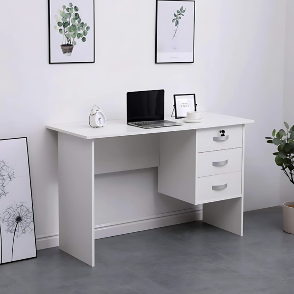 1.2 Meters White Wooden Study Desk with spacious surface and sleek design.