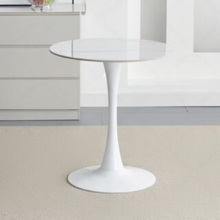 Modern White Marble Dining Table with sleek round top and sturdy base, adding elegance to any dining space.