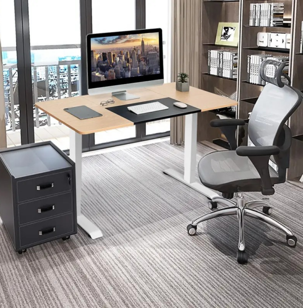 140cm Height Adjustable Standing Desk with a spacious surface and modern, minimalist design.