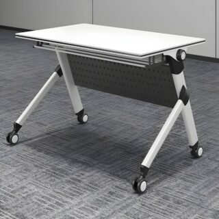 1.2 Meters Modern White Foldable Table with smooth wheels for easy portability and a sleek, clean design.