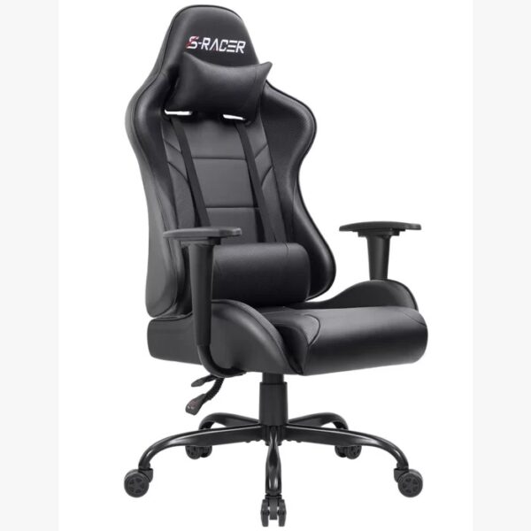 Ergonomic Leather Racing Gamer Chair with adjustable armrests, height, and backrest for comfort and support during long gaming or work sessions.