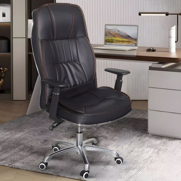 Leather Executive Office Chair with ergonomic design, padded armrests, and adjustable seat height.