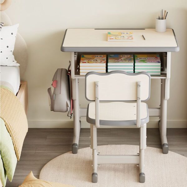 Modern Plastic Kids Desk and Chair Set with adjustable height and bright colors, designed for comfort and durability.