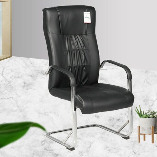 Ergonomic Black Leather Office Chair with adjustable height and padded armrests for maximum comfort.