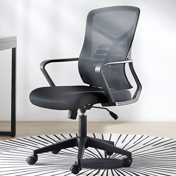 Ergonomic Lumber Mesh Study Chair with adjustable height, padded armrests, and breathable mesh backrest in a modern study setting.