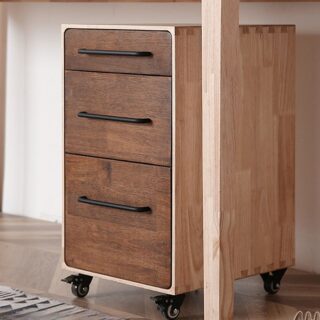 Mobile Pedestal Wooden Office Cabinet with multiple drawers and smooth-rolling casters for easy mobility and storage.