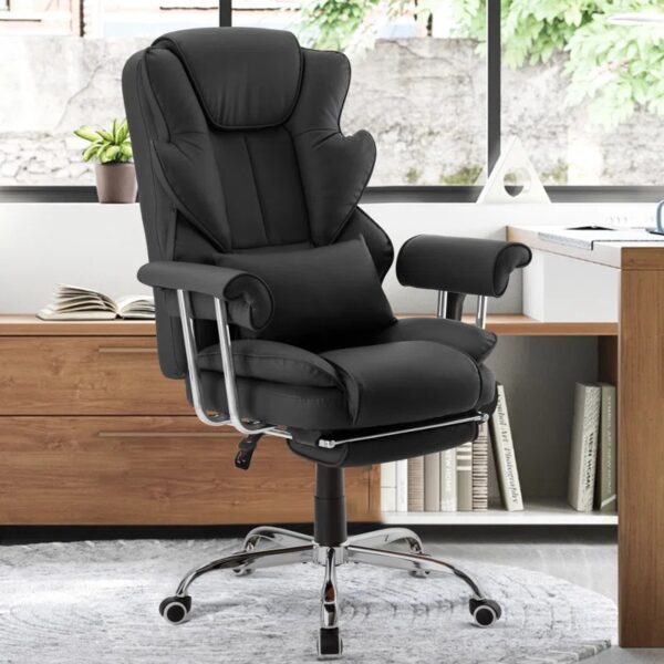 Executive PU Leather Office Chair with adjustable headrest, ergonomic support, and sleek PU leather upholstery for maximum comfort.