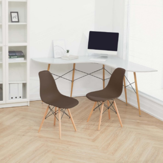 Black Eames Plastic Dining Chair with beechwood legs and a modern, ergonomic design.