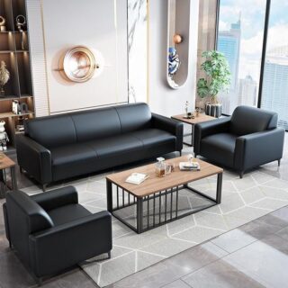 5-Seater Executive Black Leather Sofa with luxurious upholstery and spacious seating.