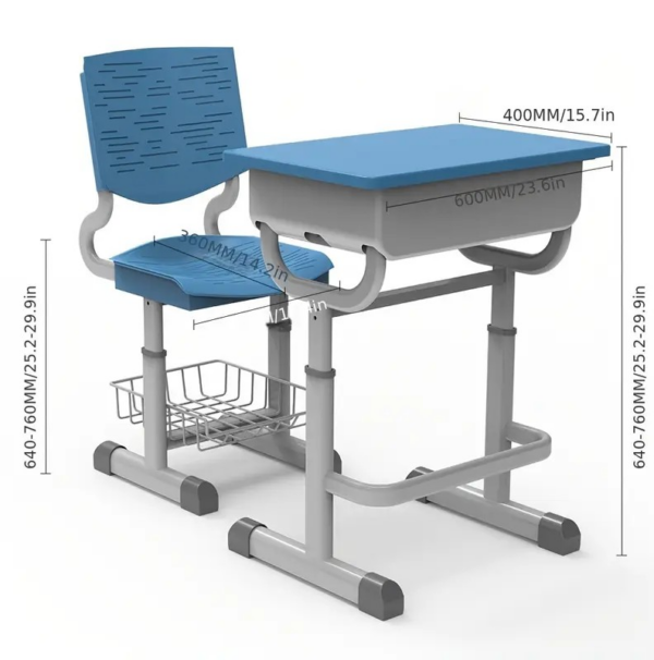 Plastic Adjustable Kid's Desk and Chair set with ergonomic design and vibrant colors for a comfortable study space.