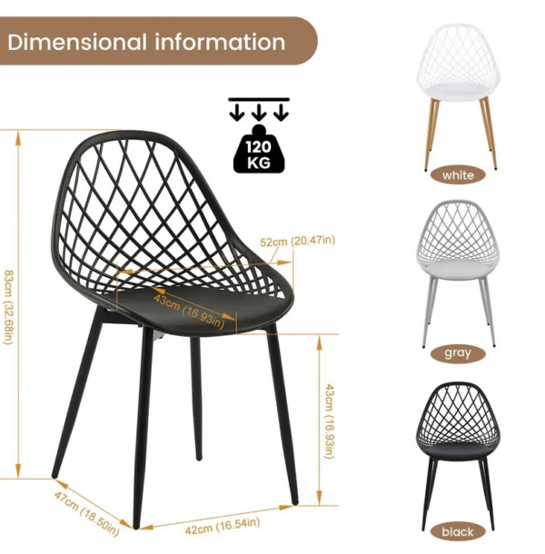 Plastic Hollow Dining Leisure Chair with modern design and hollow backrest, suitable for casual dining and leisure settings.