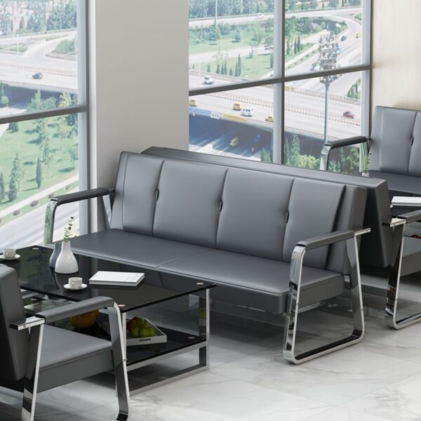 5-Seater Fixed Leather Office Sofa Set with premium leather upholstery, ideal for office lobbies and reception areas.