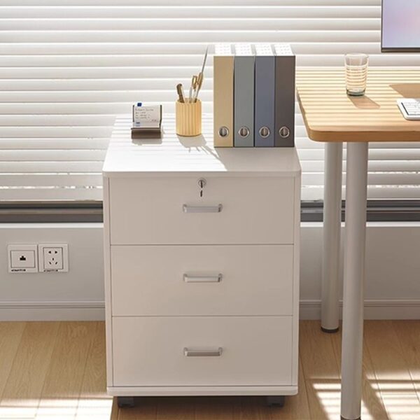 3 Drawer Pedestal Wooden File Cabinet with spacious drawers for organizing files and office supplies in a modern wooden design.