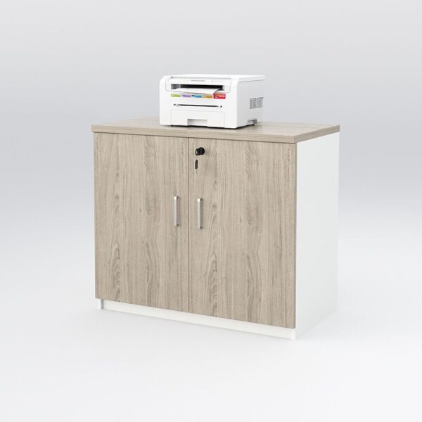 2-Door Wooden Credenza Storage Cabinet with adjustable shelves and sleek wood finish.