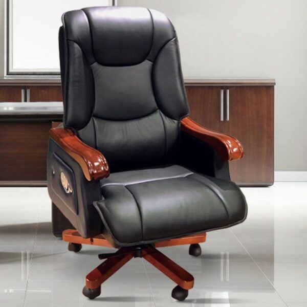 Office Leather Executive Chair with high-back design, adjustable height, and armrests, upholstered in premium leather for comfort and style.