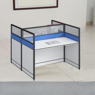 2-seater open view wooden workstation with a modern, minimalist design, perfect for collaborative office settings.