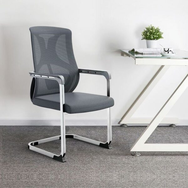 Modern high-back mesh conference seat with a breathable mesh back, chrome base, and ergonomic design for comfort during meetings.