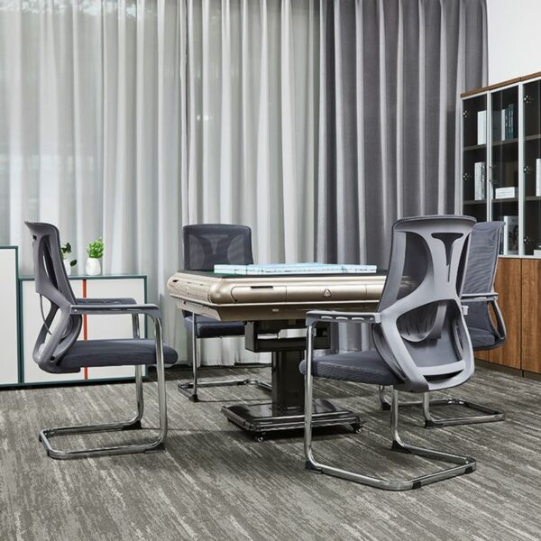 Modern high-back mesh conference seat with a breathable mesh back, chrome base, and ergonomic design for comfort during meetings.