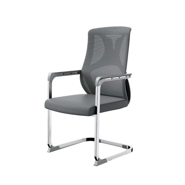 Modern high-back mesh conference seat with a breathable mesh back, chrome base, and ergonomic design for comfort during meetings.