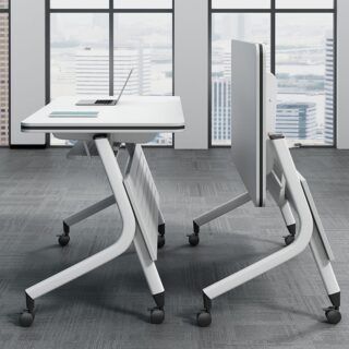 120cm Folding Office Desk with Swivel Wheels, compact and movable for versatile workspace use.