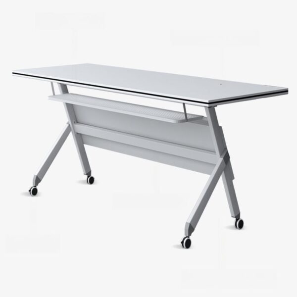 120cm Folding Office Desk with Swivel Wheels, compact and movable for versatile workspace use.