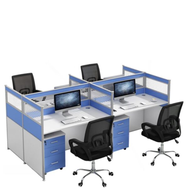 4-Seater Modern Modular Workstation with flexible design, ample workspace, and durable materials, offering a customizable and collaborative solution for office spaces.