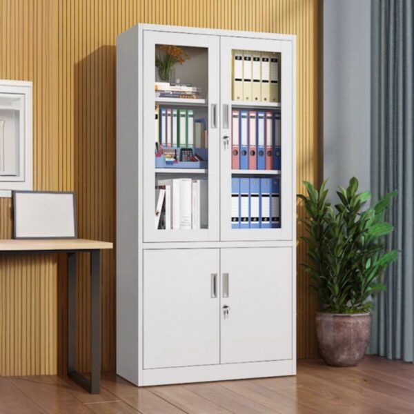 Steel 2-Door File White Office Cabinet with adjustable shelves, providing ample storage space for documents and office essentials.