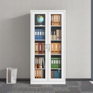 2-Glass Door White Steel File Cabinet with durable steel construction, clear glass doors, and compact design, perfect for organizing office documents.