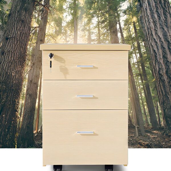 3-Drawer Wooden Pedestal Office Cabinet with a natural wood finish and smooth drawers for easy storage.