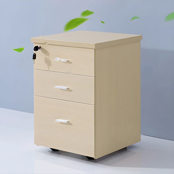 3-Drawer Wooden Pedestal Office Cabinet with a natural wood finish and smooth drawers for easy storage.