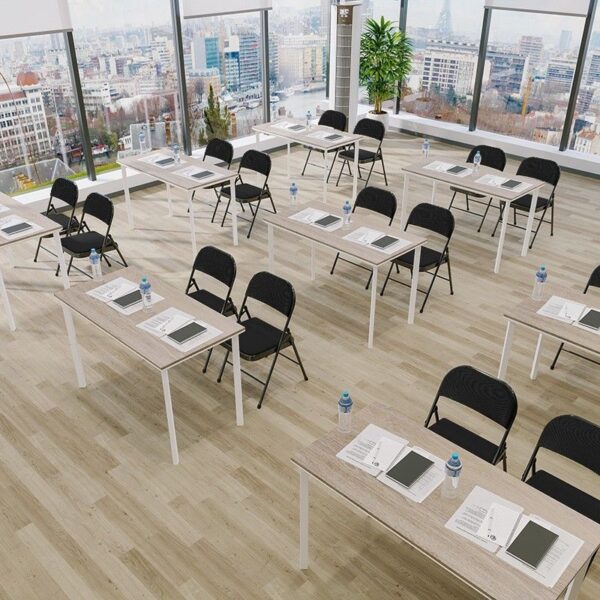 Simple Leather Foldable Office Desk Chair with a smooth leather surface and minimalist design, perfect for small spaces.