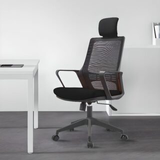 Ergonomic Mesh Upholstered Office Seat with adjustable height and lumbar support, designed for comfort and posture.