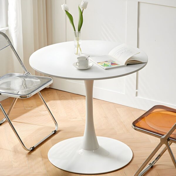 Round Manufactured Wood Dining Table with a sleek, modern design, ideal for any dining room or kitchen setting.