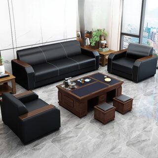 5-Seater Leather Office Sofa Set featuring plush leather upholstery, flexible seating arrangements, and a sleek, modern design, perfect for any professional office environment.