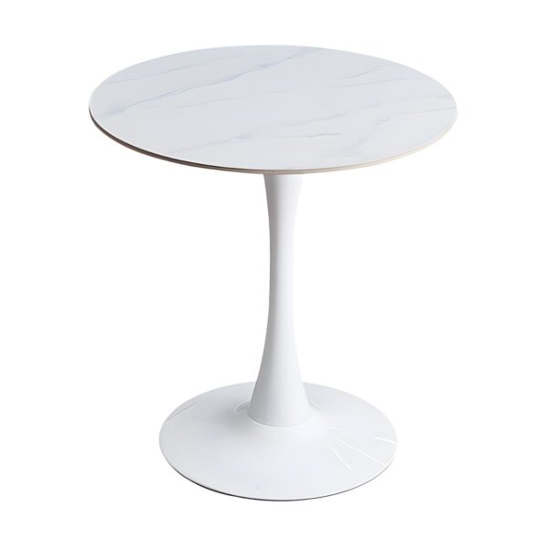 The Round Tulip Home Office Dinner Table features a sleek white tabletop and a unique tulip-shaped base. Ideal for dining or working, it adds modern elegance to any home or office space.